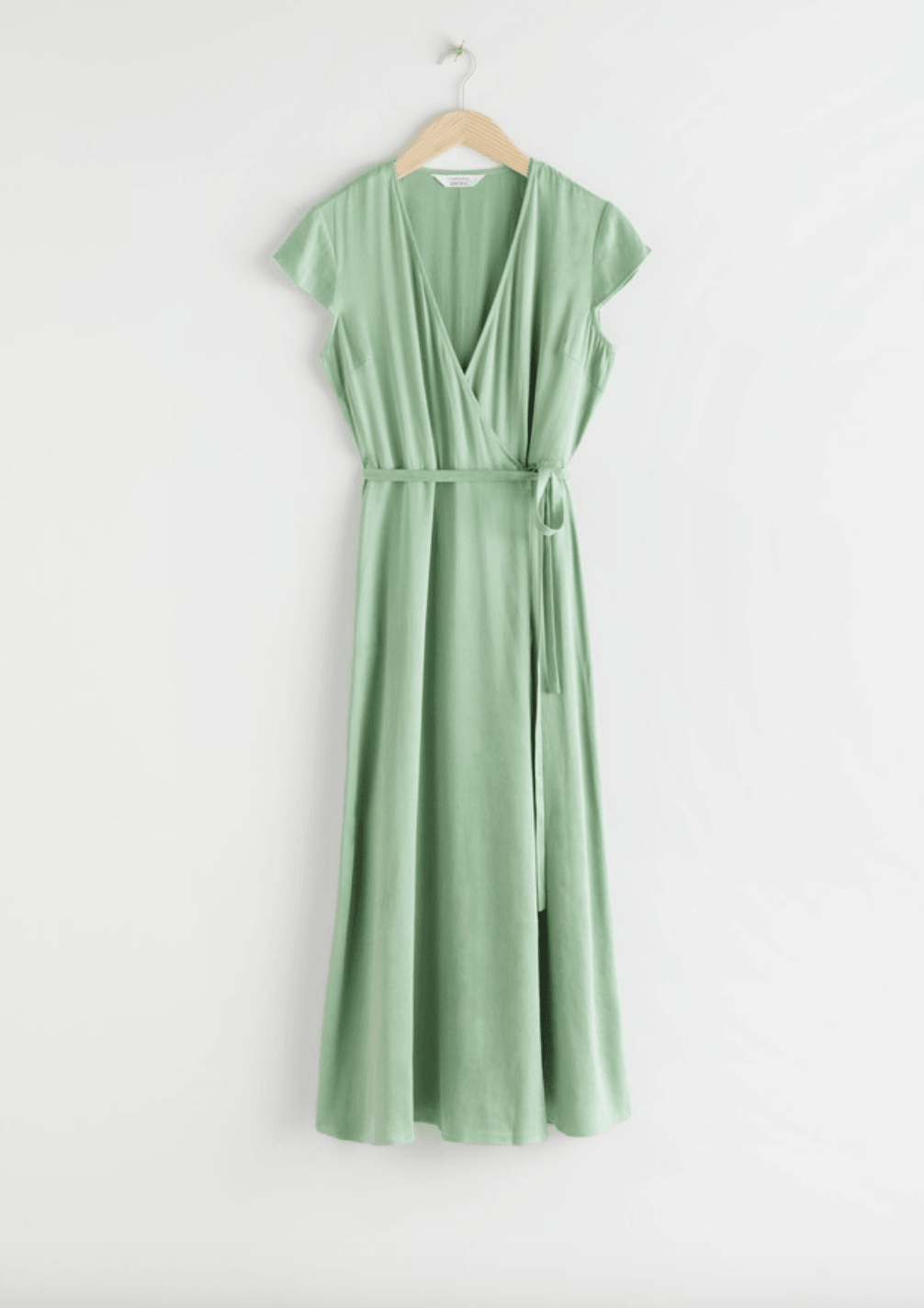 Pistachio Satin Wrap Midi Dress - Endless