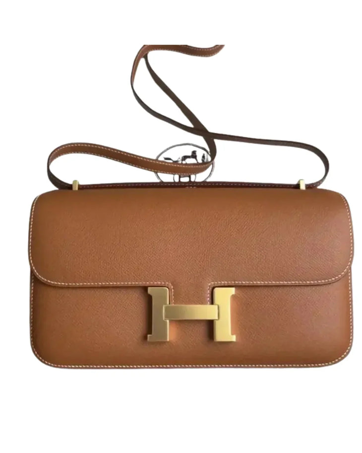 Brown leather Constance Elan shoulder bag with gold H clasp and adjustable strap — Hermes | Endless UAE
