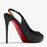 Black patent leather peep toe platform slingback heels with red sole — Christian Louboutin | Endless UAE