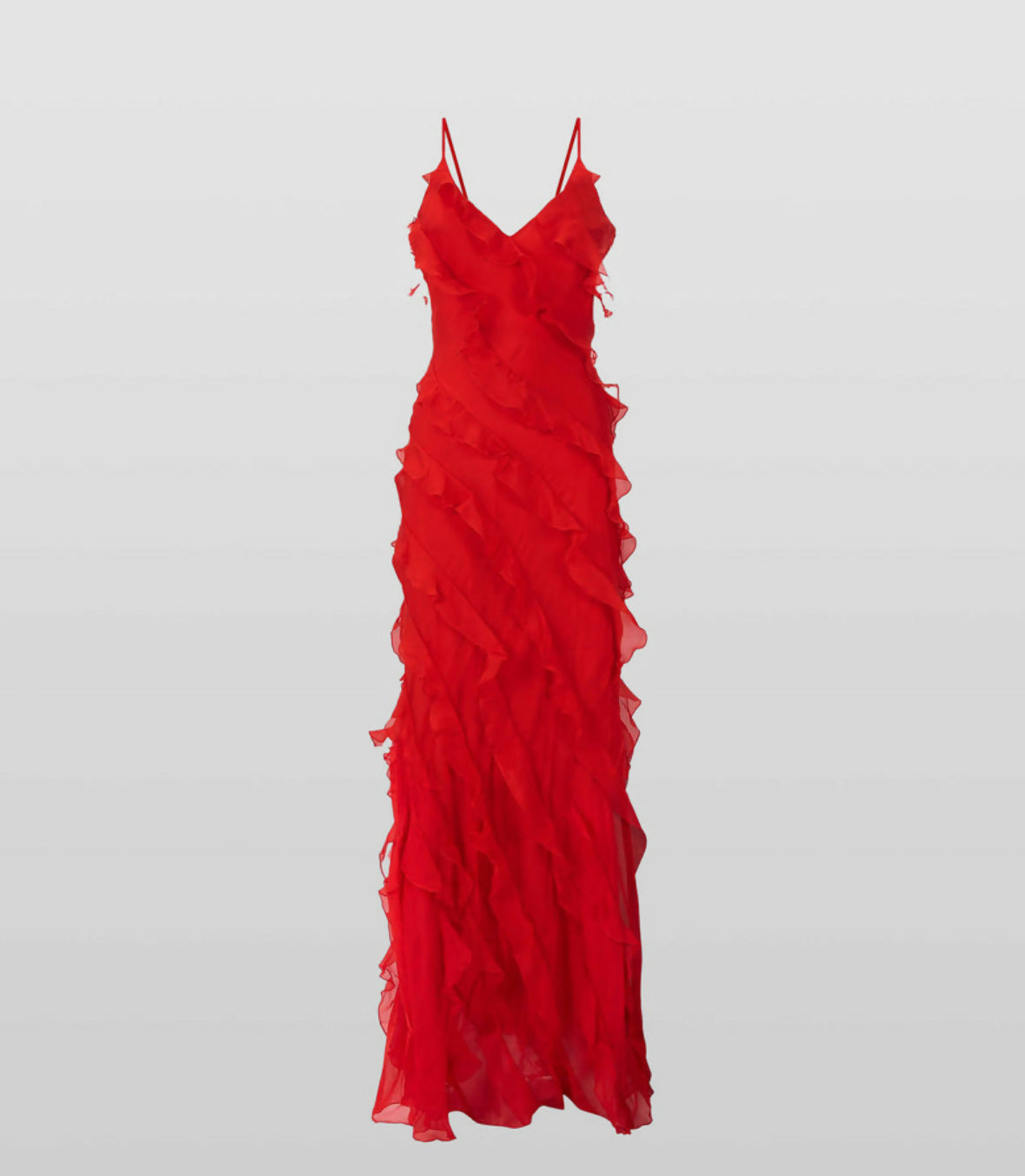 Red ruffle maxi dress with spaghetti straps and V-neckline — Rat & Boa | Endless UAE