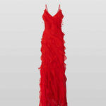 Red ruffle maxi dress with spaghetti straps and V-neckline — Rat & Boa | Endless UAE