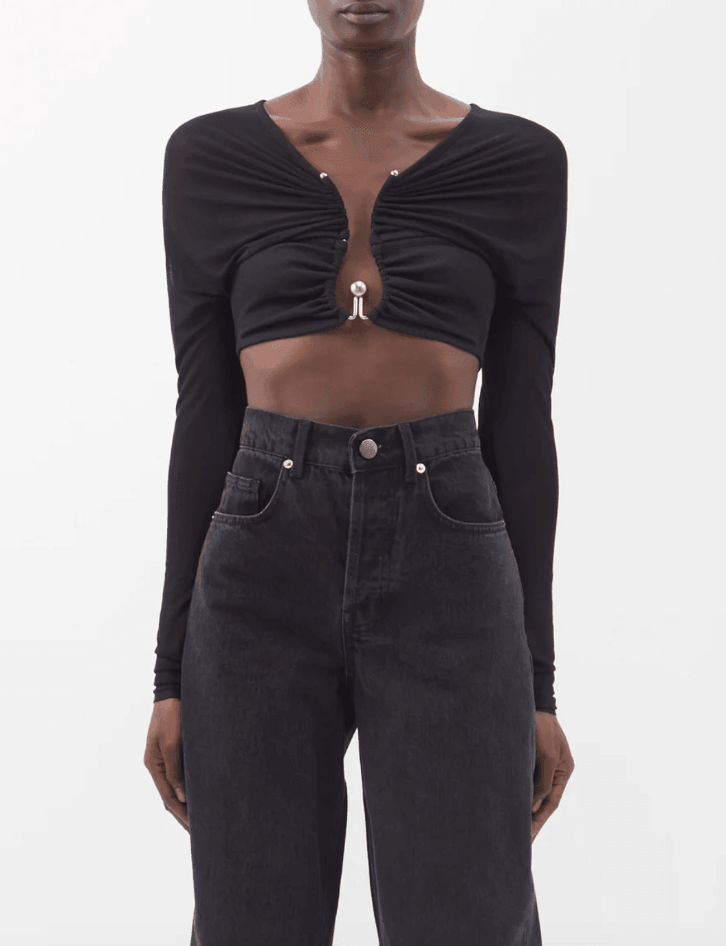 Polar Orbit Ruched Shawl Crop Top in Ribbed-knit - Endless - UAE Rental and Resale for Women's Fashion