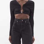 Polar Orbit Ruched Shawl Crop Top in Ribbed-knit - Endless - UAE Rental and Resale for Women's Fashion