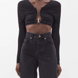 Polar Orbit Ruched Shawl Crop Top in Ribbed-knit - Endless - UAE Rental and Resale for Women's Fashion