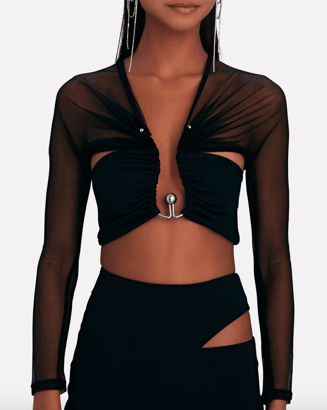 Polar Orbit Ruched Shawl Crop Top in Ribbed-knit - Endless - UAE Rental and Resale for Women's Fashion