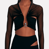 Polar Orbit Ruched Shawl Crop Top in Ribbed-knit - Endless - UAE Rental and Resale for Women's Fashion