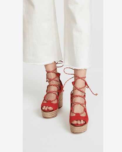 Positano Suede Lace Up Espadrille Platform Sandals - Endless