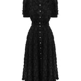 Fringe Puff-Sleeve Midi Dress