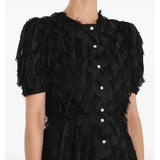 Fringe Puff-Sleeve Midi Dress