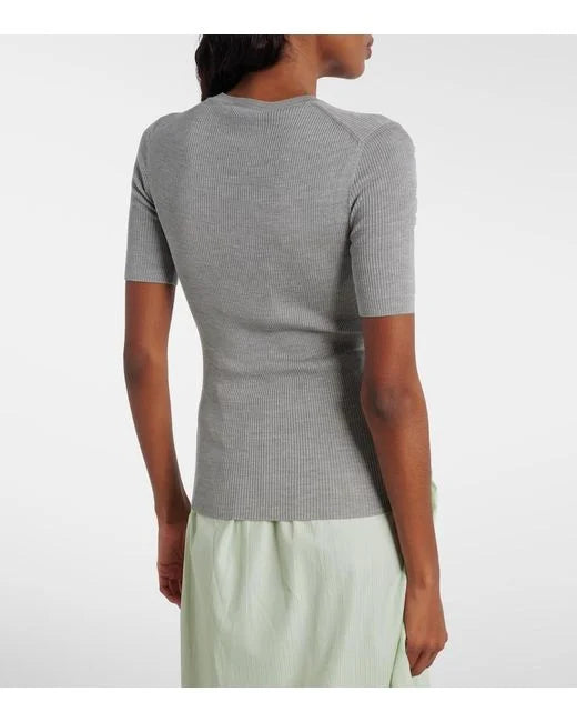 Gray ribbed logo t-shirt with white PRADA text — PRADA | Endless UAE
