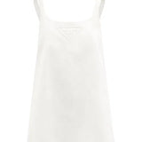 White cotton-drill mini dress with embossed triangle logo and adjustable straps — Prada | Endless UAE