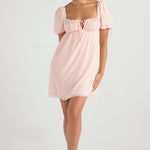 Pale pink empire waist mini dress with puff sleeves and square neckline — House of CB | Endless UAE