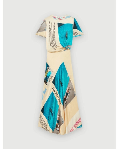 Printed Satin Tied Scarf Dress - Endless