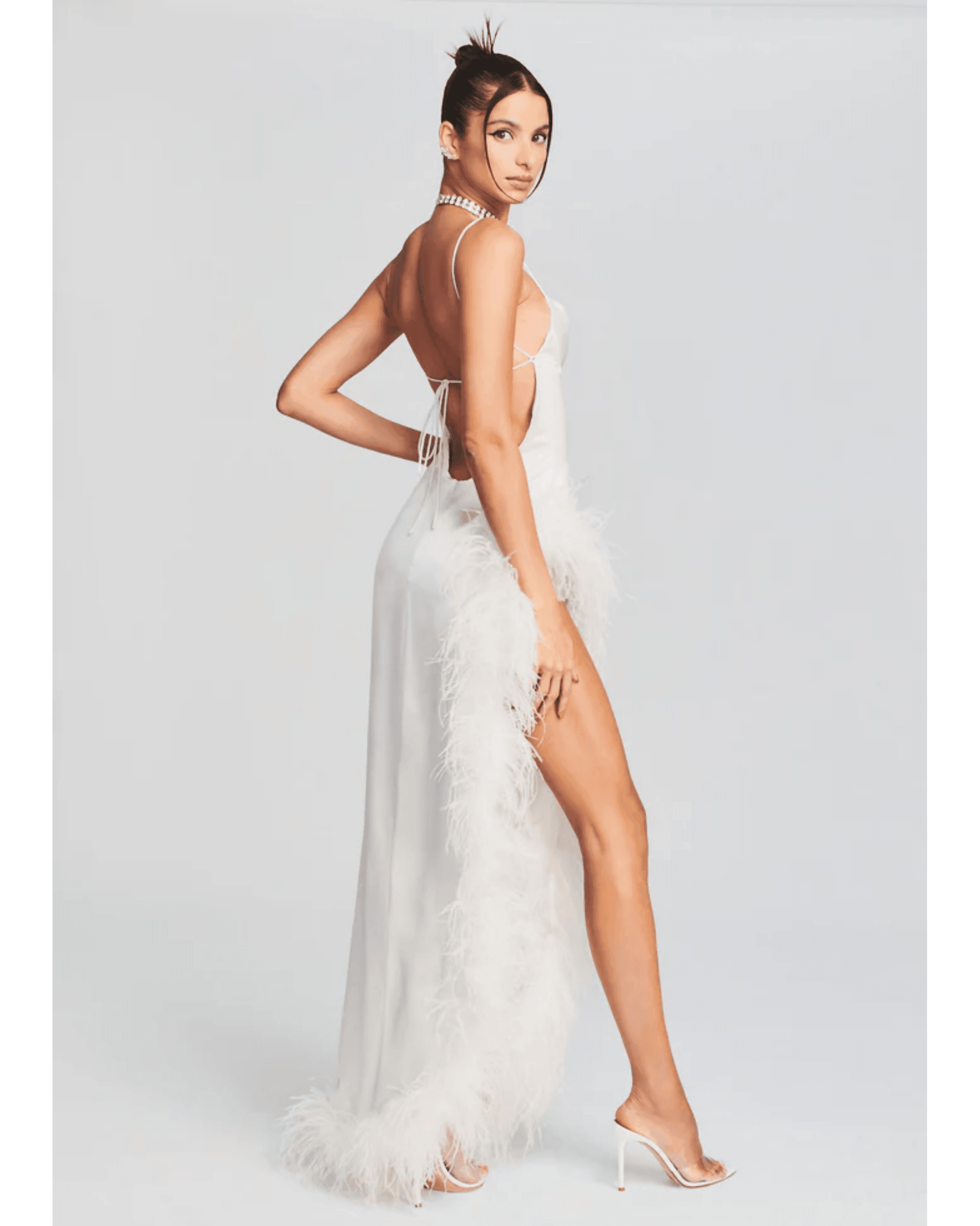 Priscilla Feather Dress in White - Endless - UAE Rental and Resale for Women's Fashion