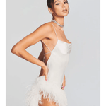 Priscilla Feather Dress in White - Endless - UAE Rental and Resale for Women's Fashion