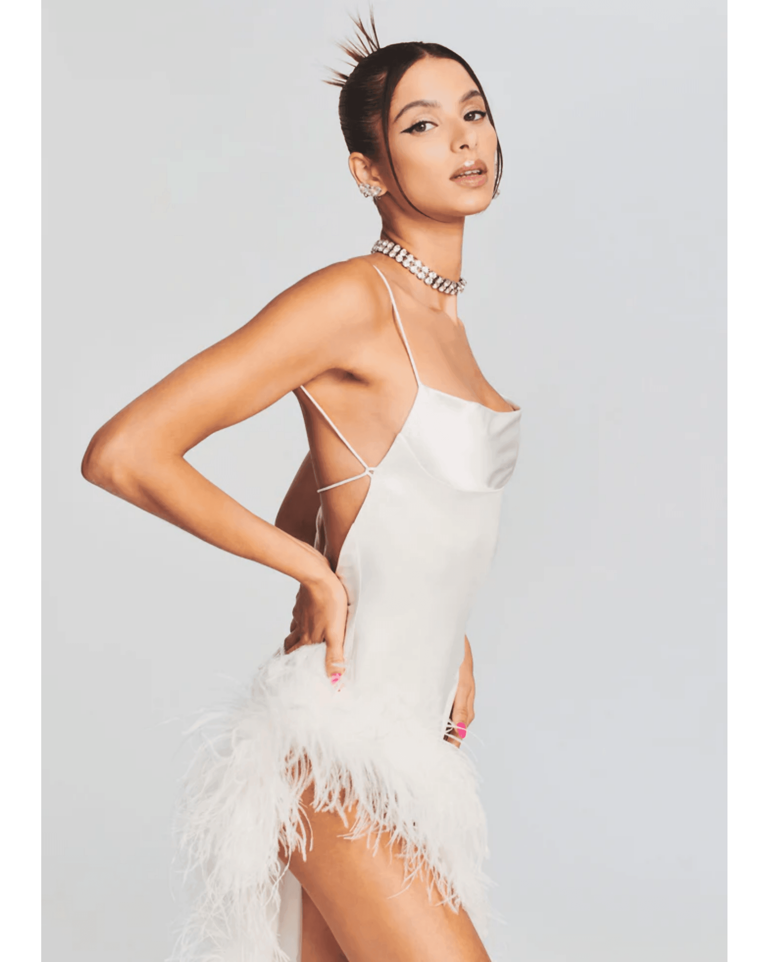 Priscilla Feather Dress in White - Endless - UAE Rental and Resale for Women's Fashion