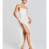 Priscilla Feather Dress in White - Endless - UAE Rental and Resale for Women's Fashion