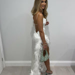 Priscilla Feather Dress in White - Endless - UAE Rental and Resale for Women's Fashion