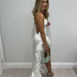 Priscilla Feather Dress in White - Endless - UAE Rental and Resale for Women's Fashion