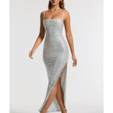 Prisha Embellished Square Neck Evening Gown in Silver - Endless - UAE Rental and Resale for Women's Fashion
