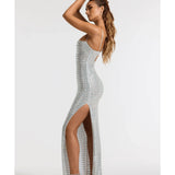 Prisha Embellished Square Neck Evening Gown in Silver - Endless - UAE Rental and Resale for Women's Fashion