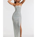 Prisha Embellished Square Neck Evening Gown in Silver - Endless - UAE Rental and Resale for Women's Fashion
