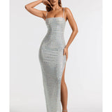 Prisha Embellished Square Neck Evening Gown in Silver - Endless - UAE Rental and Resale for Women's Fashion