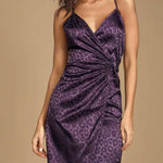 Purple Leopard Print Satin Midi Dress - Endless - UAE Rental and Resale for Women's Fashion