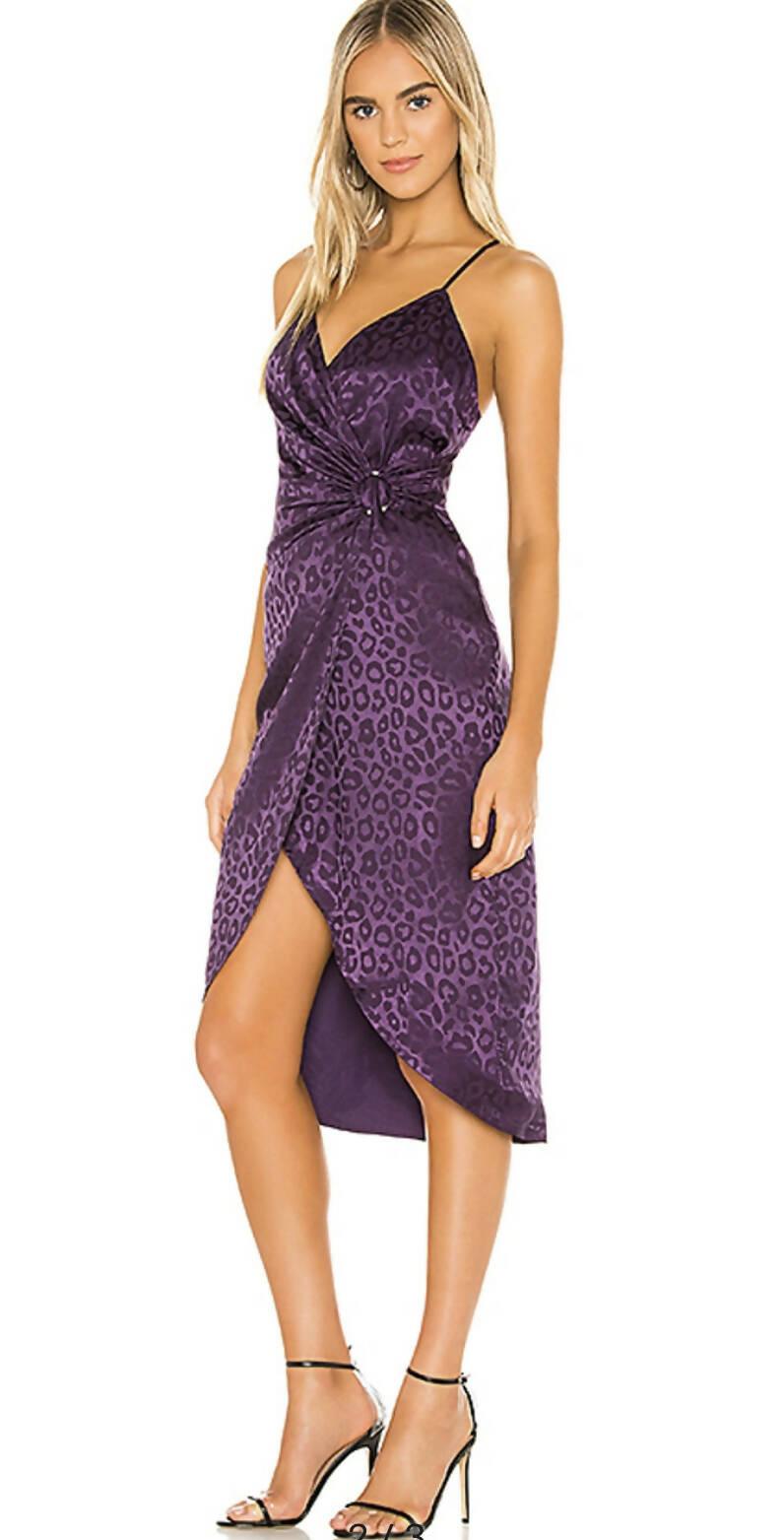 Purple Leopard Print Satin Midi Dress - Endless