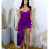 Purple Satin Double Layered Bandeau Drape Mini Dress - Endless - UAE Rental and Resale for Women's Fashion