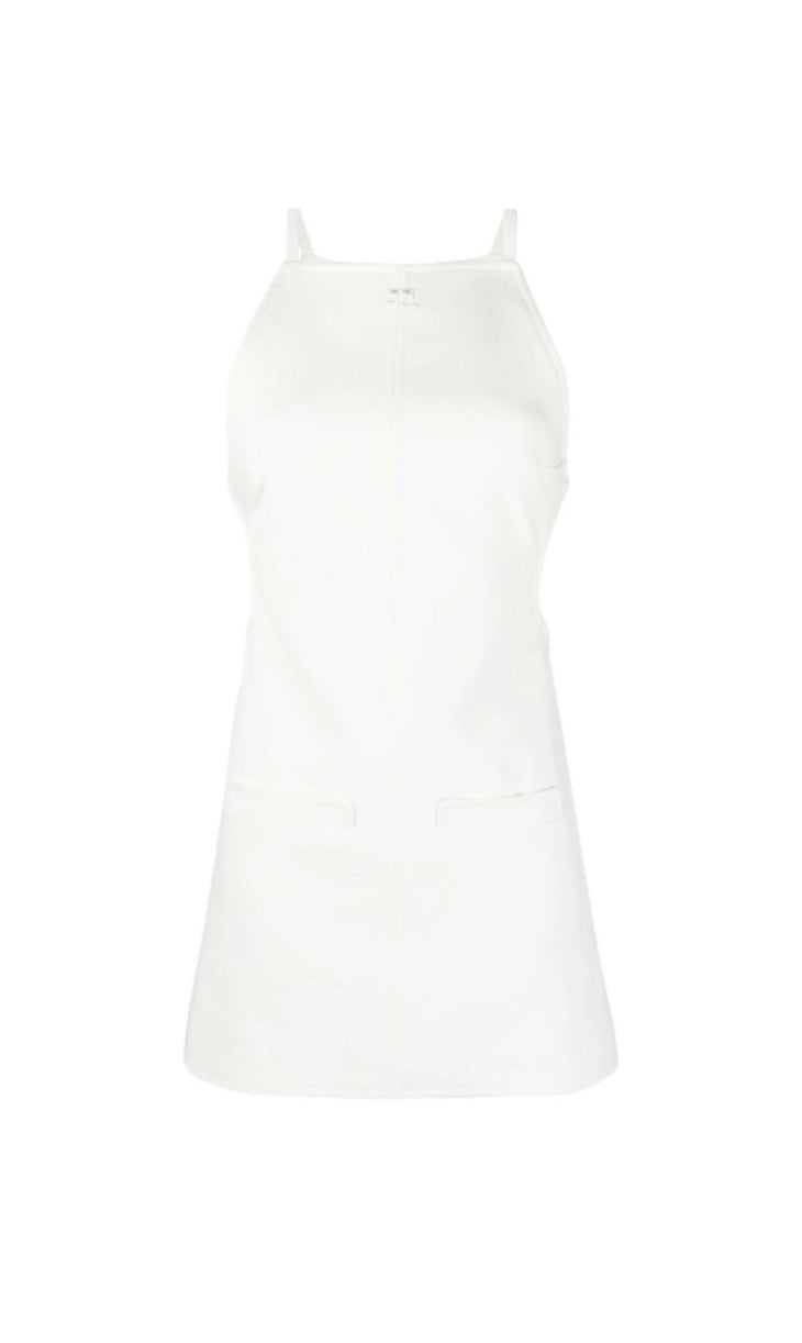 White sleeveless mini dress with geometric cut-out details and adjustable straps — Courrèges | Endless UAE