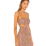 Multicolored tweed crop top with thick straps and sweetheart neckline — Song of Style | Endless UAE