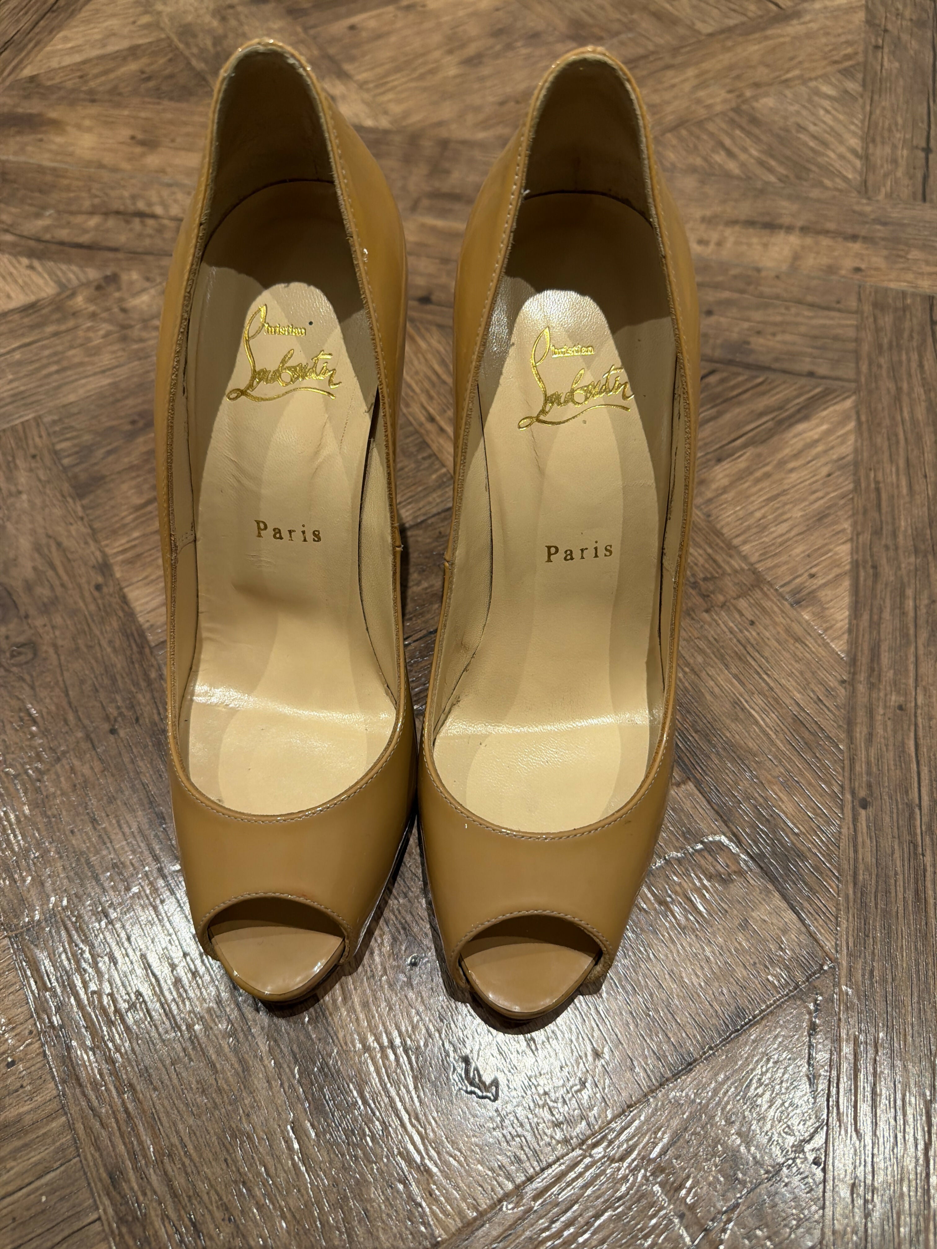 Nude Patent Leather Peep Toe Pumps — Christian Louboutin | Endless UAE
