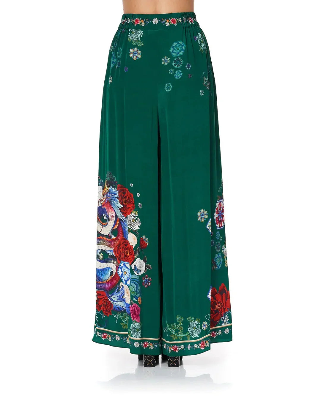 Emerald Wide Leg Pant with Gathered Pockets and Floral Print — Camilla | Endless UAE