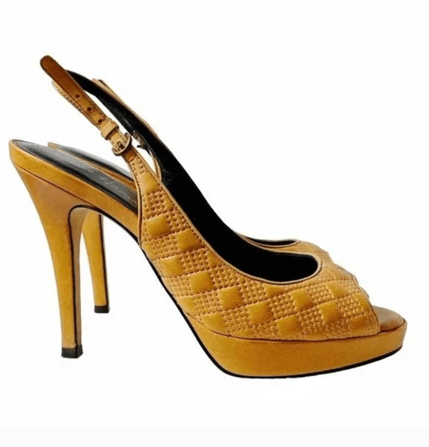 Quilted Yellow Ochre Peep Toe Sling Back Heeled Pumps - Endless