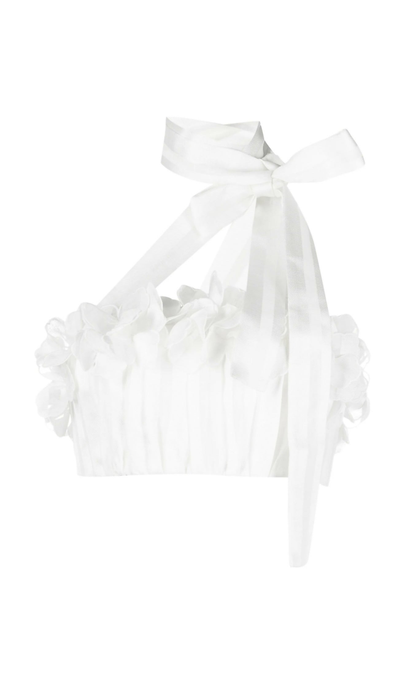 White linen crop top with tie shoulder straps and scalloped floral embroidered trim — Zimmermann | Endless UAE