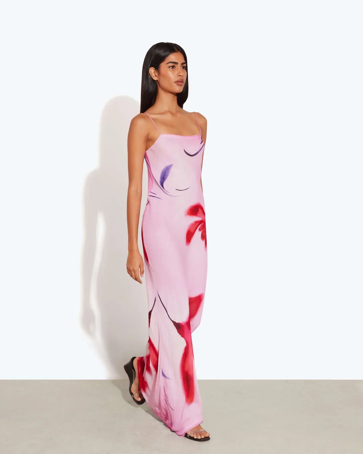 Pink slip dress with red floral print and thin straps — Rat & Boa | Endless UAE