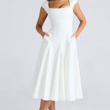 Raisa Square Neck Twill Midi Dress