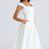 Raisa Square Neck Twill Midi Dress