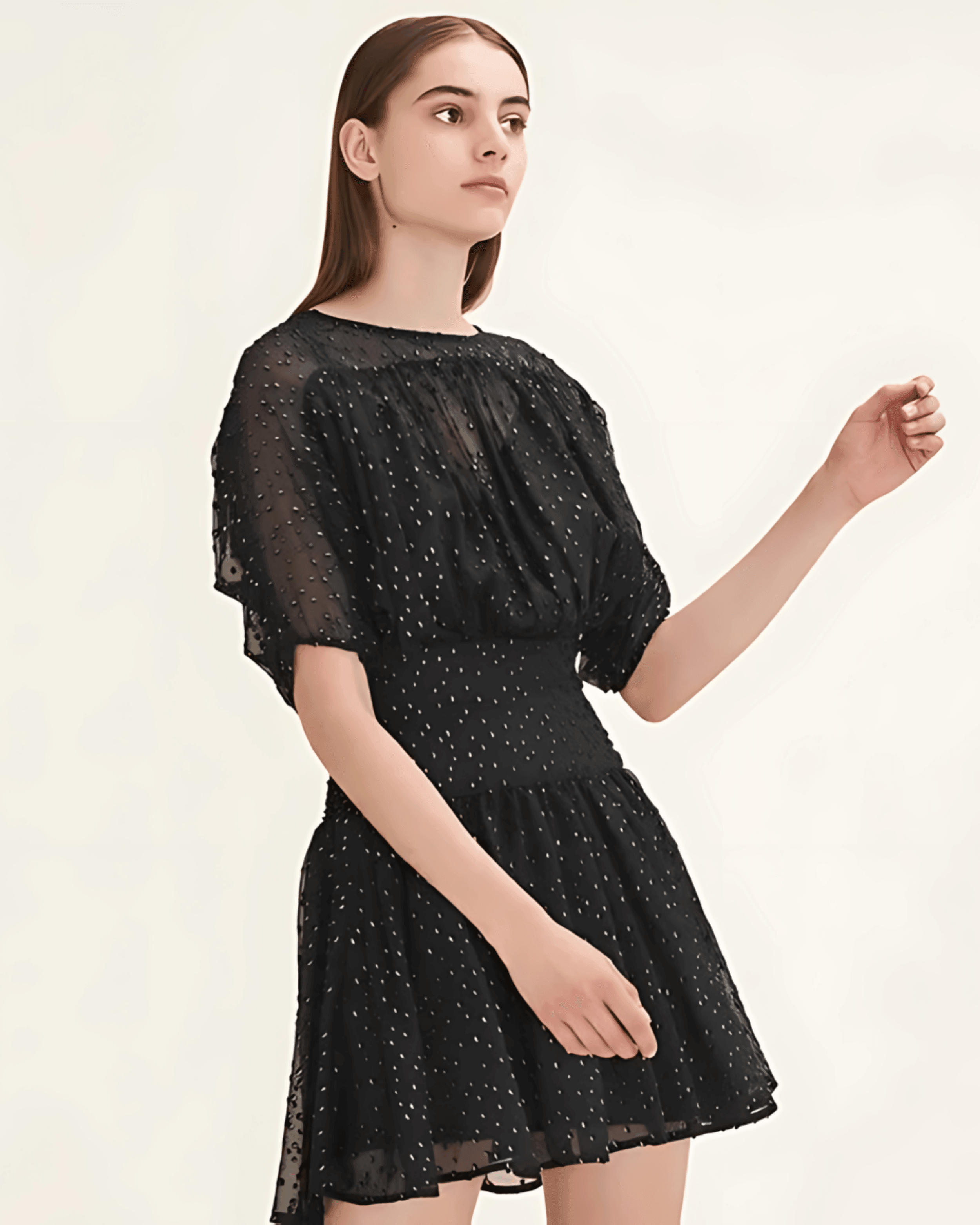 Rawson Black Polka-Dot Chiffon Dress - Endless - UAE Rental and Resale for Women's Fashion