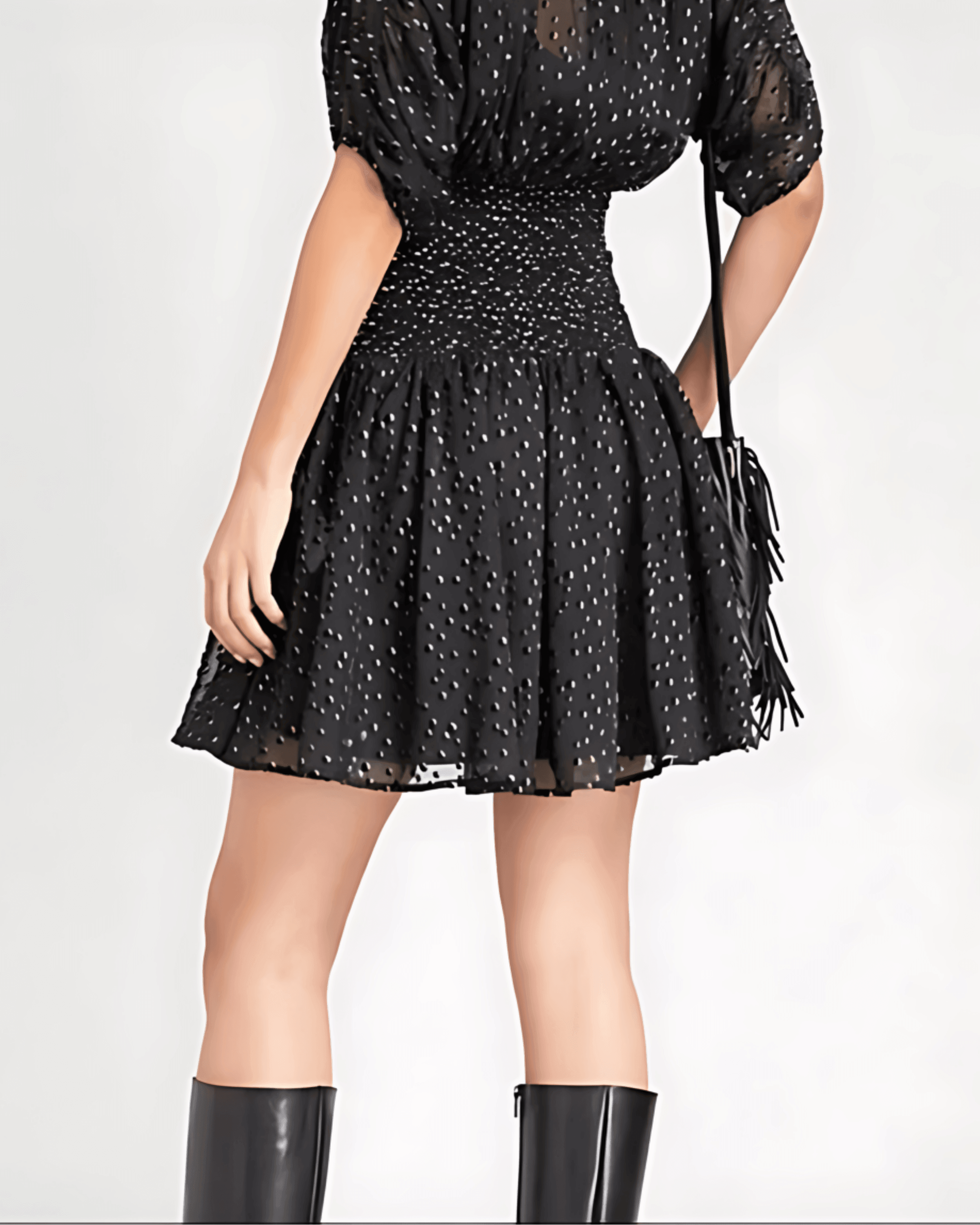 Rawson Black Polka-Dot Chiffon Dress - Endless - UAE Rental and Resale for Women's Fashion