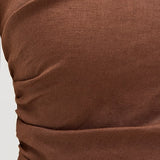 Clemente Linen Dress in brown with ruched detailing and high slit — Reformation | Endless UAE