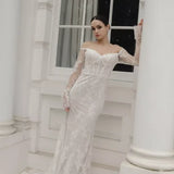 Ridge lace wedding dress with long sleeves and open back — JESSICA COUTURE | Endless UAE