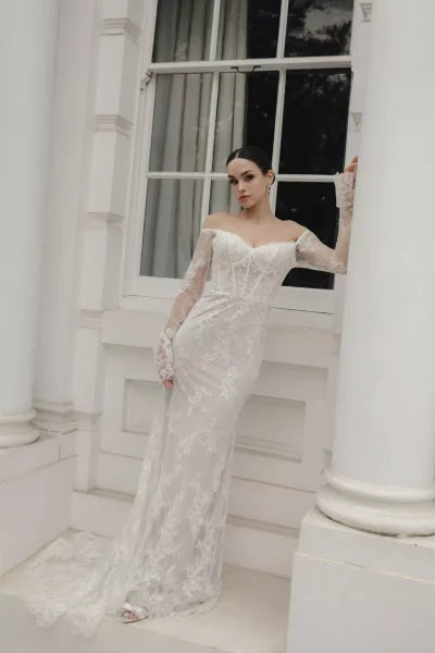 Ridge lace wedding dress with long sleeves and open back — JESSICA COUTURE | Endless UAE
