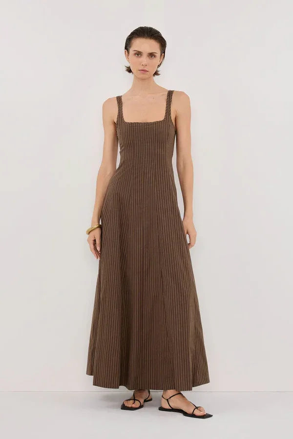 Riley Chocolate Stripe Midi Dress - Endless - UAE Rental and Resale for Women's Fashion