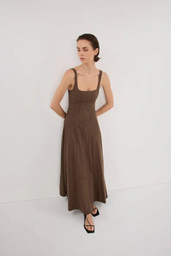 Riley Chocolate Stripe Midi Dress - Endless - UAE Rental and Resale for Women's Fashion
