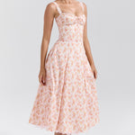 Rosalee Peach Poppy Print Cotton Bustier Sundress - Endless - UAE Rental and Resale for Women's Fashion