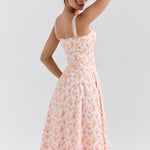 Rosalee Peach Poppy Print Cotton Bustier Sundress - Endless - UAE Rental and Resale for Women's Fashion