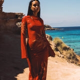 Celeste Cherry Red Double Layered Sculpting Mesh Maxi Dress