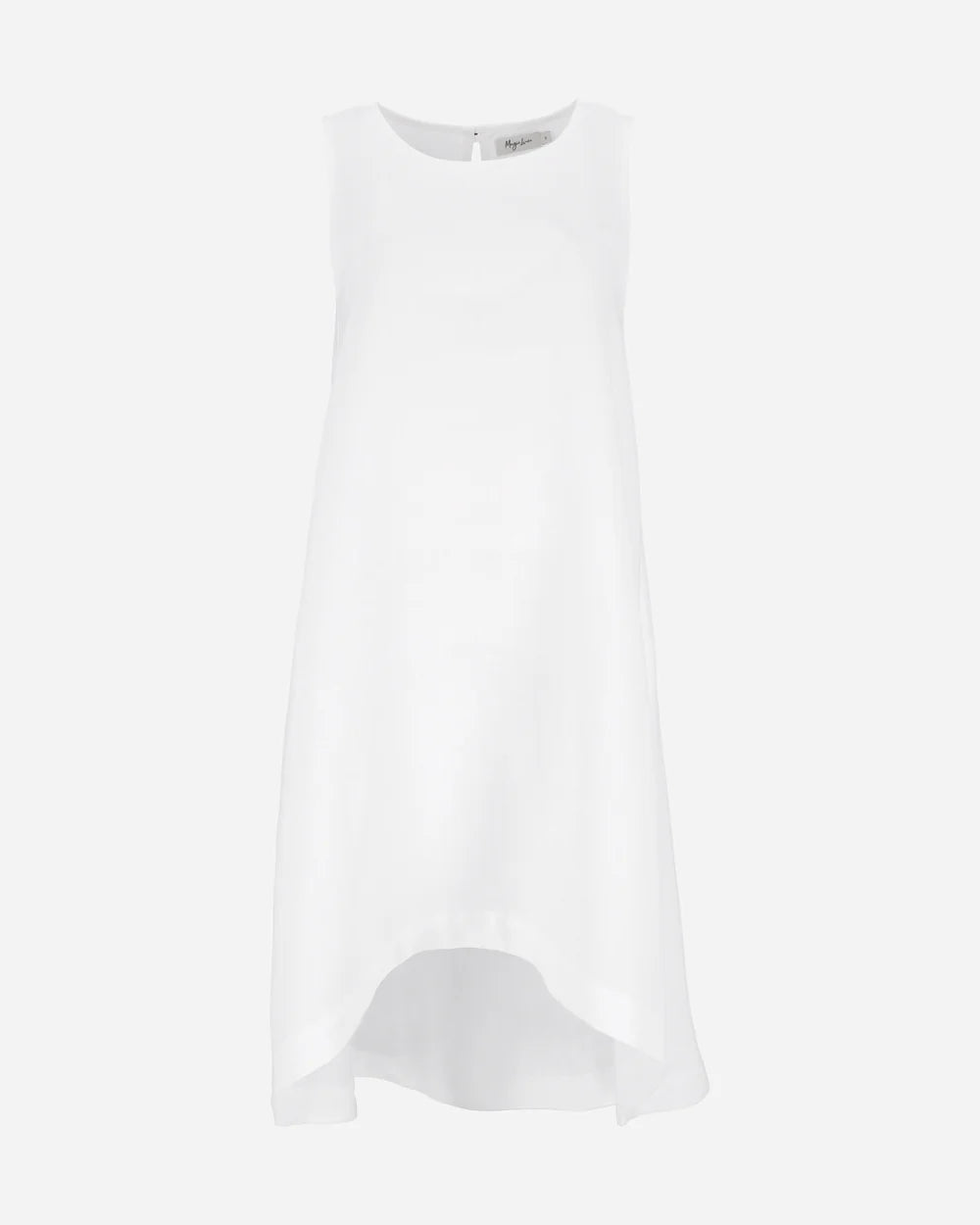 White sleeveless linen A-line dress with round neckline and relaxed fit — Magic Linen | Endless UAE
